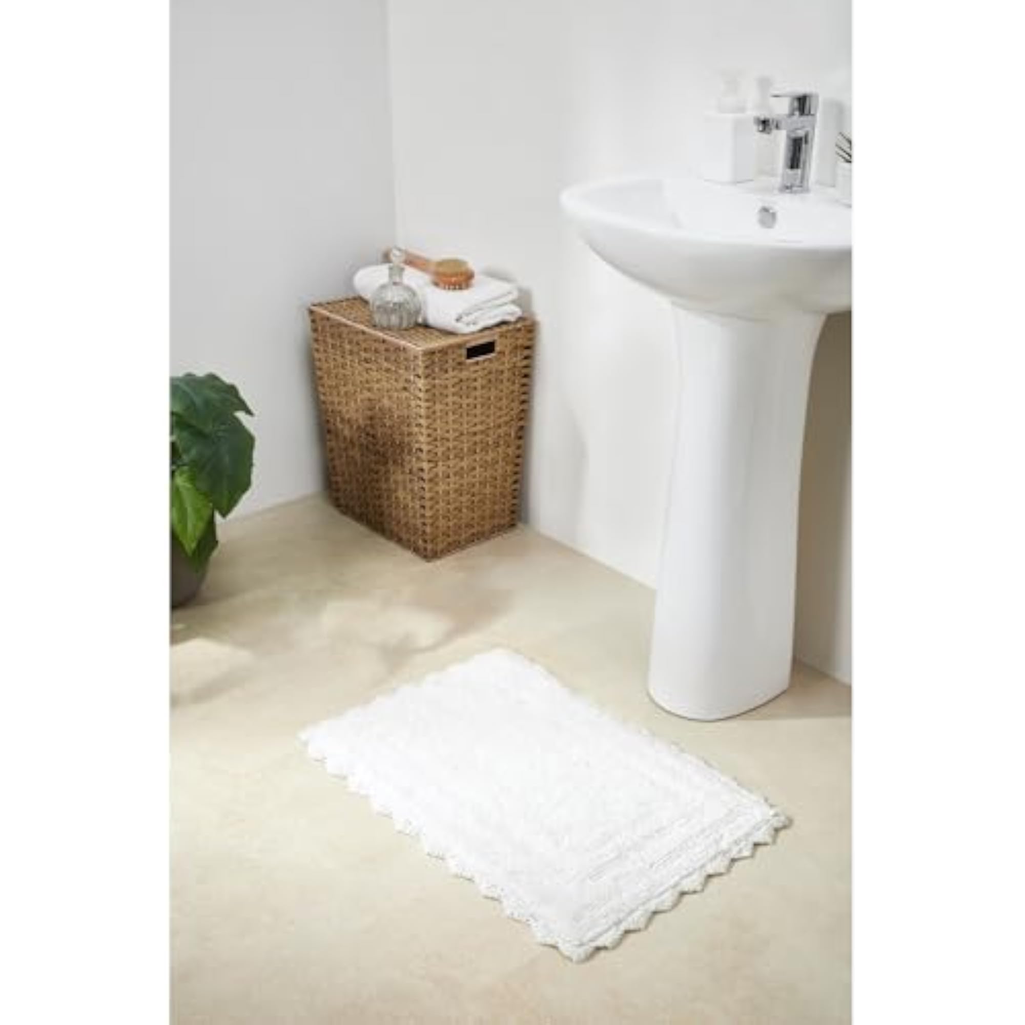 Lilly Crochet Collection 100% Cotton Bath Rug, Rectangle White