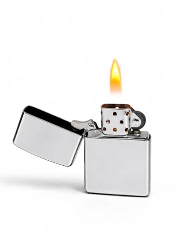 Image of Refillable Small Pocket Cigarette Lighter Metal Body Fuel Lighter Without Fuel Fill The Lighter with Oil Fuel for Outdoor Travel Utility Use (Silver)