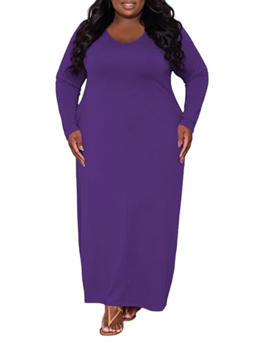 Image of TOPSRANI Womens Plus Size Maxi Dresses for Women Oversize Casual Short Sleeve V Neck Loose Plain Solid Trendy Summer Dress