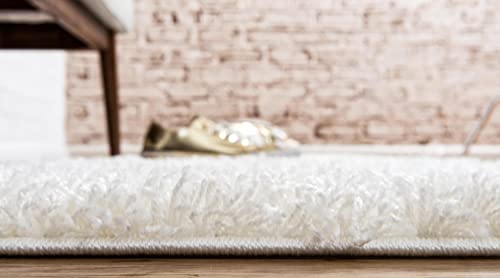 Unique Loom Solid Shag Collection Area Rug (2' 7" X 10' Runner, Snow White) #TOP2