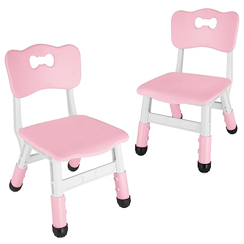 Image of FUNLIO Adjustable Kids Chair (2pcs), 3 Level Height Adjustable Toddler Chair for Ages 3-8, Sturdy Child Chair with Maximum Bearing 220lbs, for Classrooms /Daycares /Homes, CPC & CE Approved - Pink