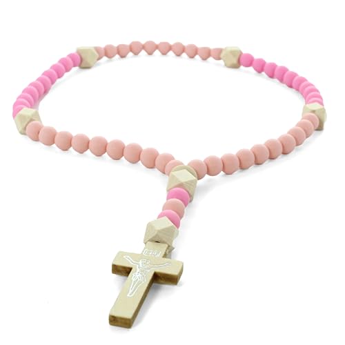 Palais du Rosaire Chapelet pour enfant grains en silicone et bois 8mm - Chapelet pour Enfant - Culte Chrétien en Plastique