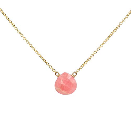 Collier rhodochrosite 17 pouces avec perles poire facettées et chaîne argent 925 plaqué or
