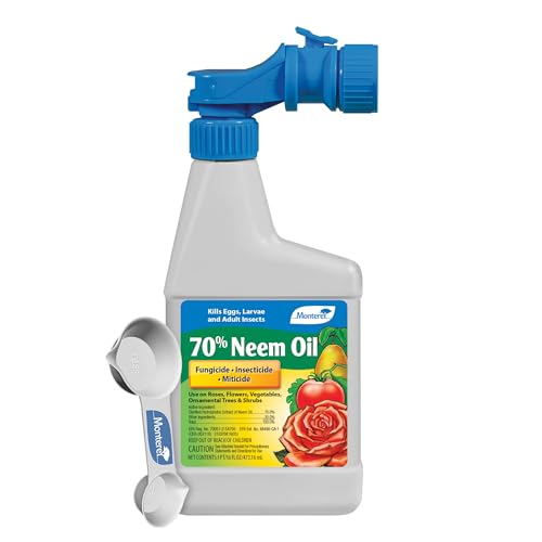 Monterey 70% Neem Oil Fungicide/Insecticide/Miticide Bundled with Measuring Spoon – Controls Powdery Mildew, Black Spot, Rust, Spider Mites, Aphids, and More – 16oz RTS