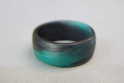 Handmade Ring Band - Men's or Women's Carbon Fiber Teal Marbled Glow Ring, Matte Finish, Glow-in-the-Dark, Durable, Scratch Resistant, Waterproof, Sizes 4-16, Custom Band Widths4