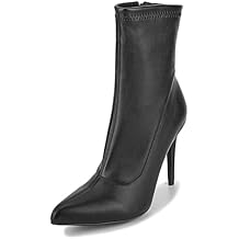 CAMSSOO Womens Ankle Boots Stiletto High Heels Boots Sexy Pointed Toe Side Zipper Sock Boots Comfy Mid Calf Booties