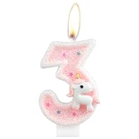 Pink Unicorn Birthday Candle, Number 3 Happy Birthday Cake Decorative, Glittering Party Candle for Girls, Children's Day, School Activities, Family Gathering