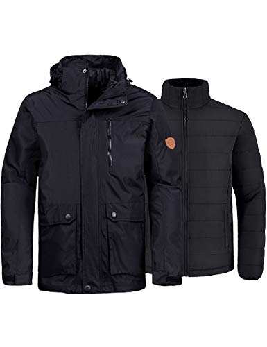 Wantdo Men's Mountain Waterproof Ski Jacket Winter Windproof Rain Jacket Black M