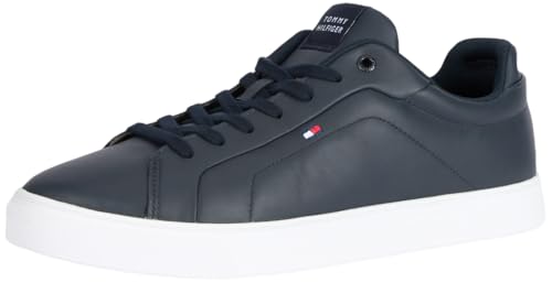 Tommy Hilfiger Court Sneaker Hombre Icon Flag Essential de piel, Azul (Desert Sky), 43