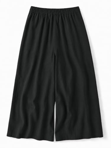Image of Women's Relaxed Fit Pure Cotton Linen Flared Palazzo Pants for Woman | Wide Leg Casual Trousers with Pockets | Plazo Pants for Women | High Waisted Office & Travel Wear (Available in Plus Sizes)