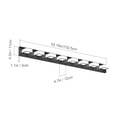 Image of Ralbay 52inch Black Vanity Lights Fixtures 8 Lights LED Modern LED Acrylic Matte Black Vanity Lights Modern Black Bathroom Wall Lighting Over Mirror
