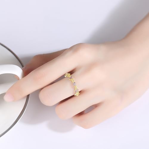 Pink Moissanite Wedding Band in 14K Gold, Flower Design, Fashionable Jewelry for Women, Unique for Mother's Day3