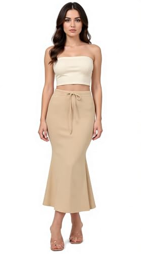 SAJTOX Saree Shapewear Petticoat for Women | Slim Fit Saree Underskirt | Comfortable Shapewear Petticoat for Indian Ethnic Wear (Beige Large)