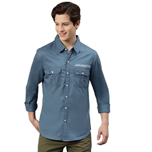 Image of Hubberholme Men's Cotton Regular Fit Casual Shirt with Double Pocket