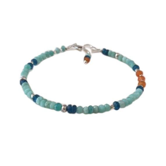 Bracelet cornaline amazonite quartz bleu cadeau d'anniversaire unique