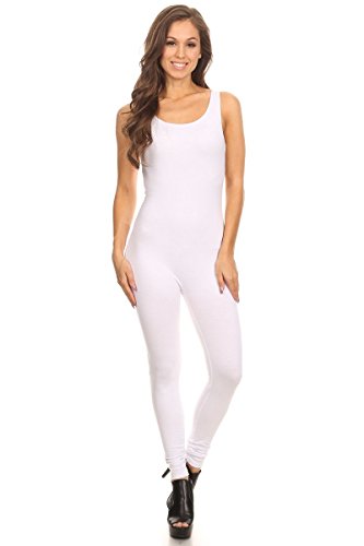 Women's Scoop Neck Sleeveless Stretch Cotton Jersey Unitard Bodysuits White Large