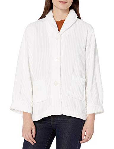 Casual Moments Women's Bed Jacket Shawl Collar Robe, White, Large