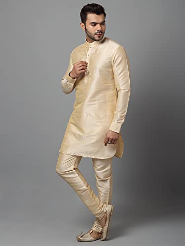 Image of Uri and MacKenzie Men's Silk Blend Solid Pathani Kurta with Readymade Pajama Pant Set