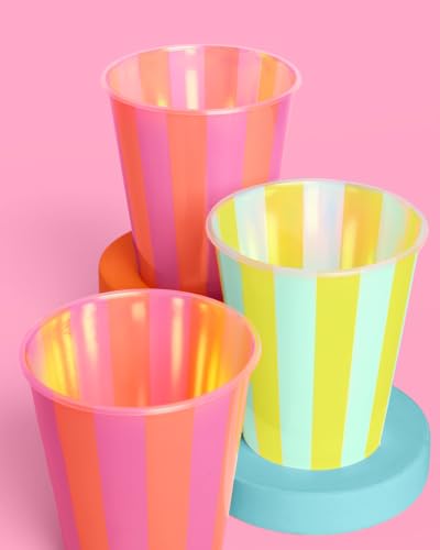 Image of xo, Fetti Pink + Green Pool Party Plastic Cups | 16 pcs 12 oz | Summer Drinkware, Colorful Decorations, Bachelorette Party Drinks, Birthday Supplies (Pack of 2)