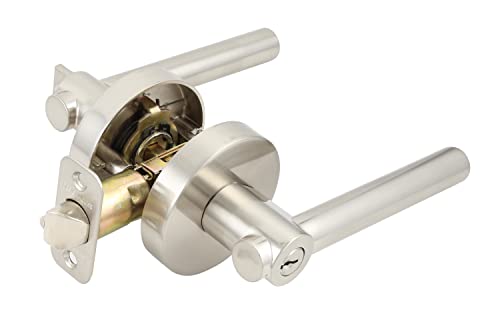 Image of Design House Eastport Keyed Entry Door Lever, Satin Nickel | Surface, Contemporary /Modern, Zinc, Hardware, 580977