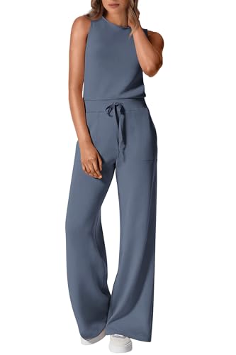 PRETTYGARDEN Jumpsuits for Women Casual 2026 Summer Sleeveless Wide Leg Pants Rompers One Piece Beach Vacation Spring Outfits