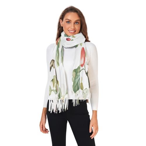 Apples and Apple Blossoms with Leaves Fashion Scarfs for Women Long Blanket Scarf Cashmere Feel Shawls Wraps with Fringe for Winter2