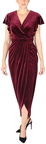 Donna Ricco Ruffle Sleeve Tulip Hem Dress, Wine, 8