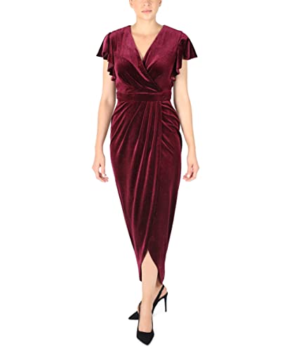 Donna Ricco Ruffle Sleeve Tulip Hem Dress, Wine, 8 #TOP2