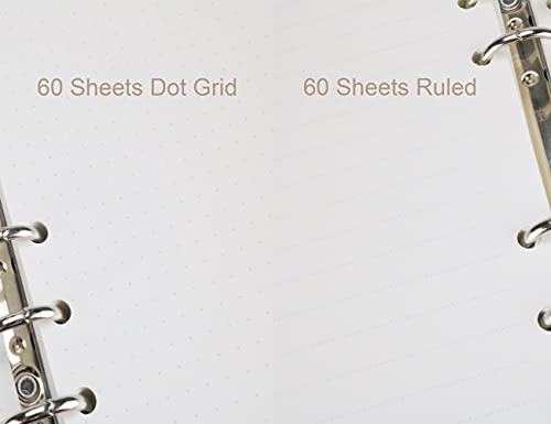 Miliko A5 Water Wave Sytle Pu Leather Wirebound/Spiral Refillable Notebook/Journal, Organizer/Planner-120 Sheet-60 Sheets Dot Grid Plus 60 Sheets Ruled Refills), 3 Transparent Dividers Included #TOP2