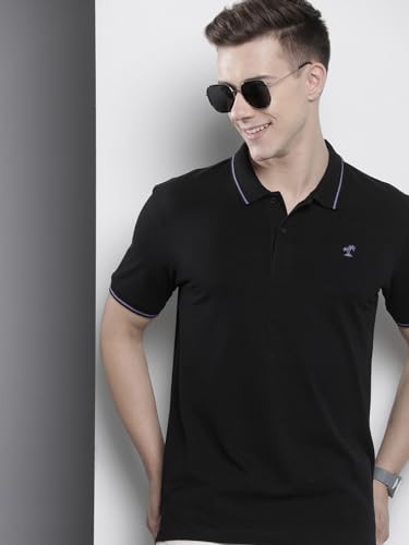 Image of The Indian Garage Co Men Slim Fit Solid Polo Neck Half Sleeves Tshirt