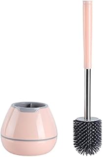 BOOMJOY Toilet Brush and Holder Set, Silicone Bristles Bathroom Cleaning Bowl Brush Kit with Tweezers - Pink