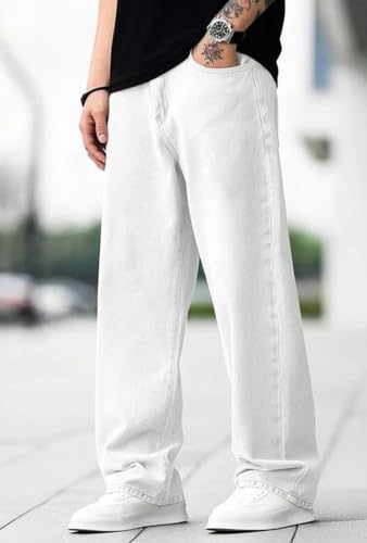 BOSWUD Men's Loose Fit Mid Rise White Denim Jeans - Image 3