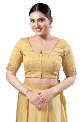 Image of Vamas Women's Silk Padded Self Design Half Sleeve Readymade Saree Blouse (X-1166.ELB)