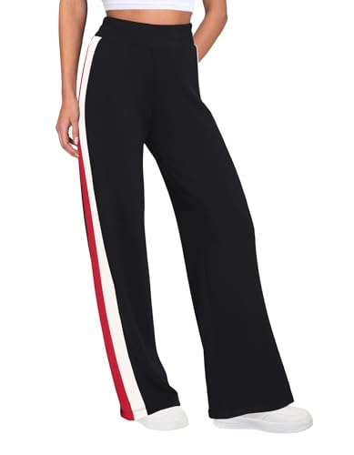 SENSERISE Women Sweatpants Color Block Wide Leg Track Pants High Waisted Side Striped Pants with Pockets