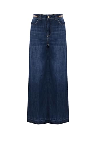 Kocca - Pantalón ancho con cadenas doradas para mujer, color liso, modelo: A25PPD7546ABUN0000, vaquera azul oscuro, 36