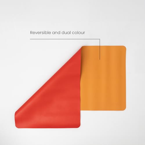 Image of Reversible Desk Mat 90x45 CM - Large Vegan Leather Office Desk Pad | Mouse Pad for Work from Home & Office | Anti-Slip Leather | Waterproof, Splash-Proof Desk Accessories (Orange & Red)