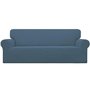 Easy-Going Stretch Sofa Slipcover 1-Piece Sofa Cover Furniture Protector Couch Soft with Elastic Bottom for Kids, Polyester Spandex Jacquard Fabric Small Checks (Sofa, Bluestone)