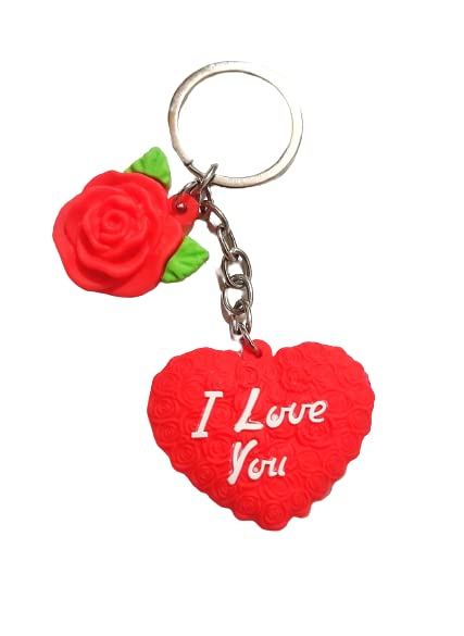 AK Store "I Love You" Printed Red Heart with Red Rose Design Keychain, Valentine Gift Heart Love Keyring for Car Bike Men Women Keychain/Keyrings-image-5