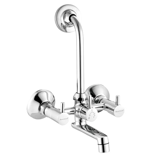 Image of ANATOMIX Slim Brass Wall Mixer for Bathroom with Stainless Steel 125mm Long L-Bend Provision for Overhead Shower, Chrome Finish (Bath Mixer System)