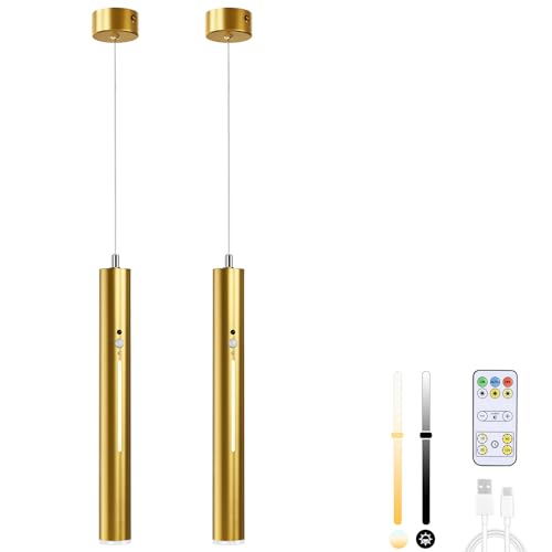 Lampada a Sospensione 5000mAh, Lampadario Camera da Letto Ricaricabile Con Telecomando, Dimmerabile 3000K-6000K, Lampadario Soffitto Oro con Sensore di Movimento Per Soggiorno Cucina