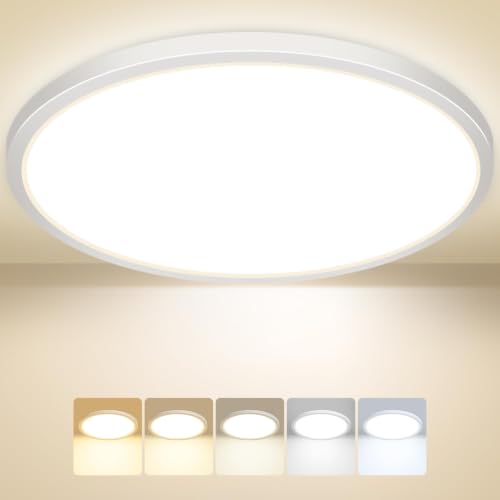 Image of Peasur Bathroom Light, 3000K/3500K/4000K/5000K/6500K 5 Color Temperature LED Ceiling Light, 24W 2800LM,Waterproof, Round Flush Ceiling Light for Bathroom, Kitchen, BedroomØ33CM(White)