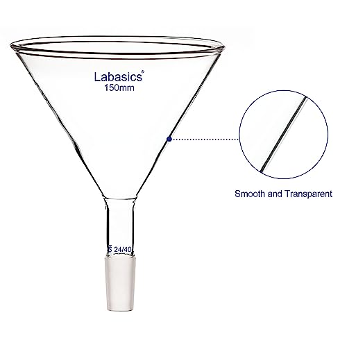 Labasics Glass Short Stem Powder Funnel with 150 mm Top Outer Dimension and 24/40 Inner Joint, Lab Glassware for Filtration and Transfer