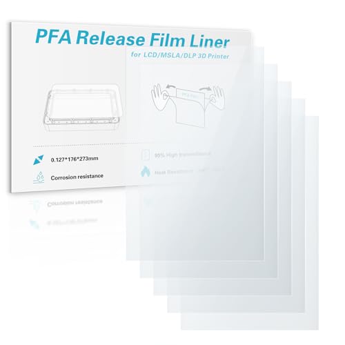 5 PCS Saturn 4 Ultra PFA Release Liner Film 273x176mm Compatible with Elegoo Saturn 2/3/4/4 Ultra/4 Ultra 16K Resin Impresoras 3D,0.127mm Thickness, Alta Transmitancia Luz&Alta Velocidad de Impresión