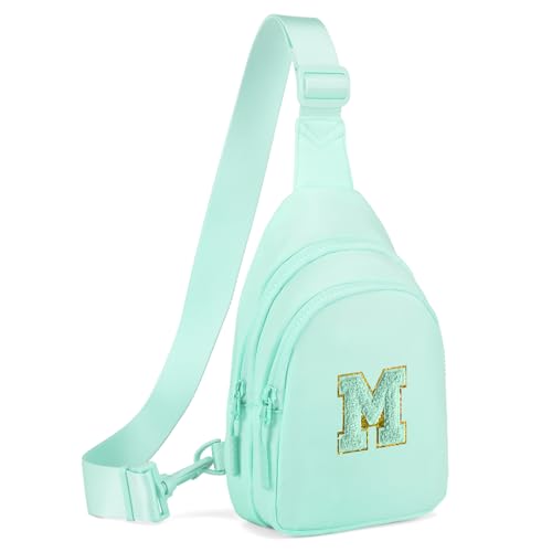 Small Initial Sling Bag for Girls & Women - Cute Crossbody Fanny Pack Gift Light Green M