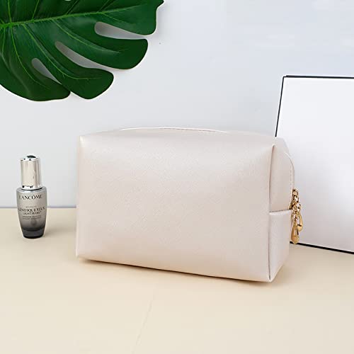 Qeuly Small Makeup Bag For Purse Pu Vegan Leather Cosmetic Bag Waterproof Toiletry Bag Traveling Makeup Bag Cosmetic Pouch For Women Girl Gift (Ivory White) #TOP4