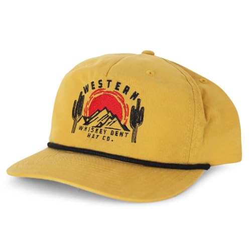 Image of WHISKEY BENT HAT CO. Western Sunset Landscape Adjustable Snapback Hat UPF 50+, Water Resistant, Roped Snapback Cap, Baseball Cap for Men (US, Alpha, One Size, Burnt Yellow)