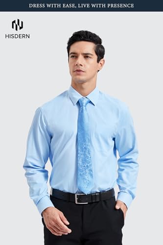 Image of HISDERN Mens Dress Shirt with Tie Pocket Square Set Classic Button Down Shirt Matching Tie Long Sleeve Shirts