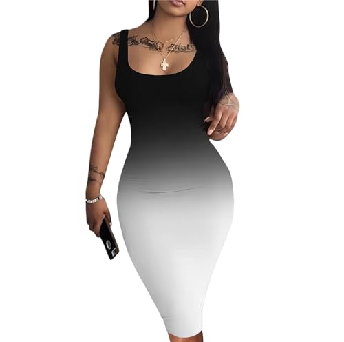 Image of Nimsruc Women Casual Sexy Tank Top Bodycon Dress Summer Pencil Sleeveless Basic Midi Club Dresses