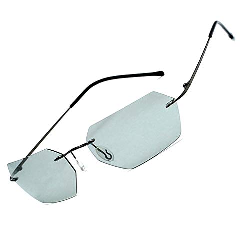 PLOPLO Photochromic Titanium Alloy Matrix Square Rimless Sunglasses men Ultralight