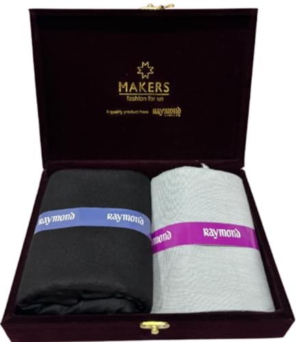 Image of Raymond Makers Men's Shirt & Trouser Fabric Combo with Premium Gift Box | Solid Shirt Fabric with Formal Trouser Fabric | Unstitched Dress Material for Office & Formal Wear